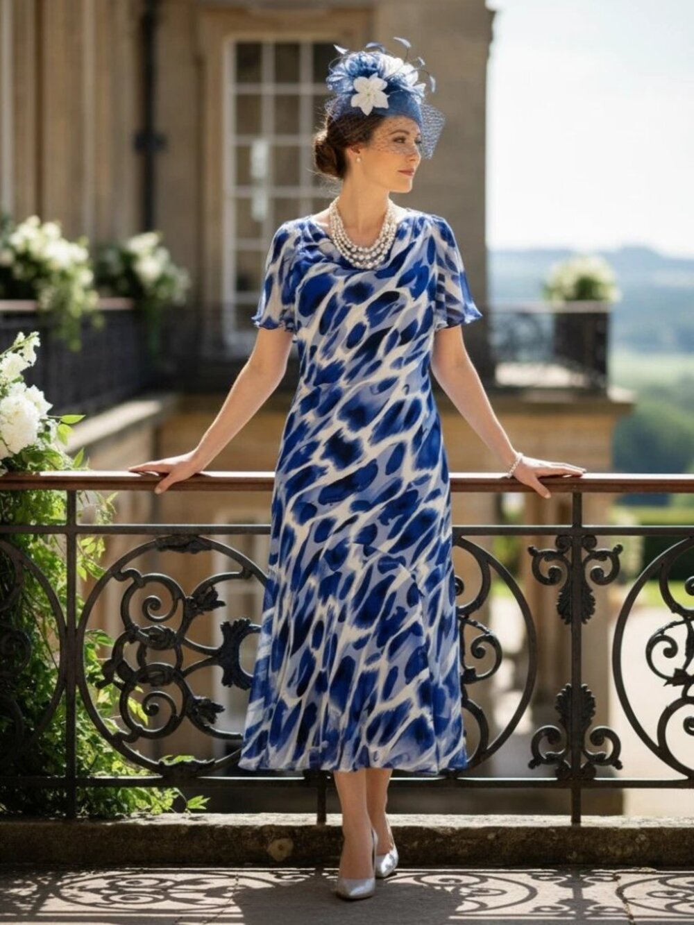 WINDSMOOR Blue Short Sleeve Flowy Dress